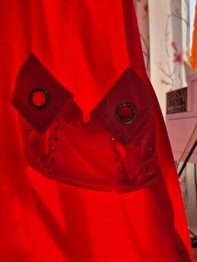 Large RED CORAL Sleeveless Asymmetrical Soft & Stretchy Tunic Top + Pocket